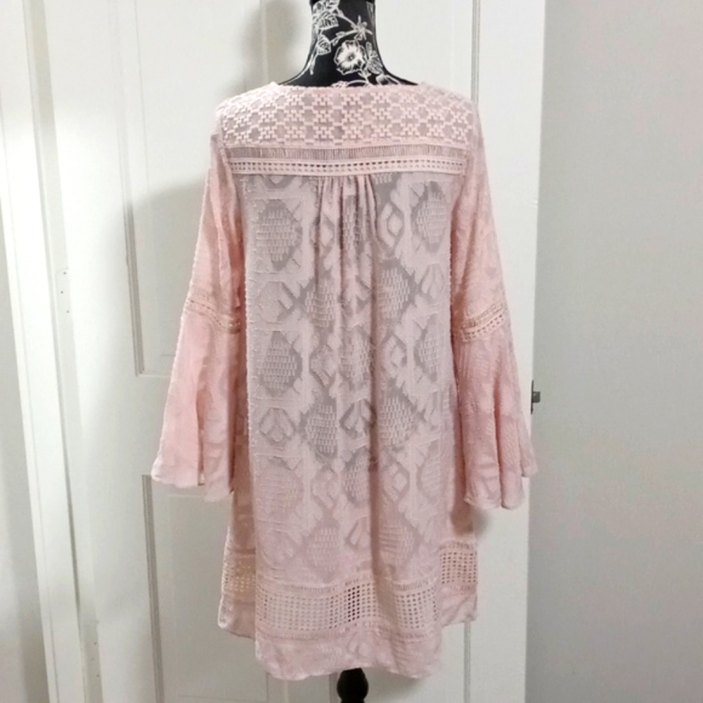 💗Anthropologie Floreat💗 - Rose Pink Eyelet Bell Sleeve Esme Cover-Up Dress - Picture 3 of 16